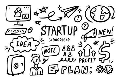 Startup doodle vector set. Sketch outline business strategy icons. Drawing Stock Illustration