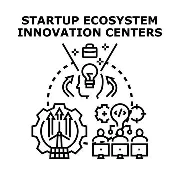 Startup ecosystem innovation development and innovation centers Stock Illustration
