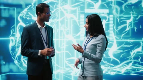 Startup employees using artificial intelligence to look at data Stock Footage 278623895