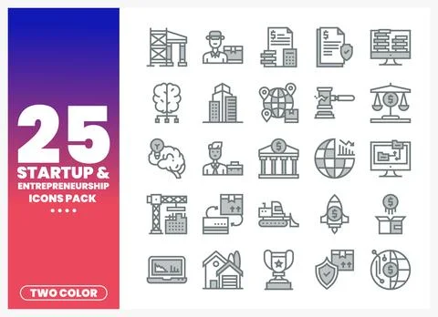 Startup entrepreneurship icon pack with two-color graphic elements for busi.. Stock Illustration