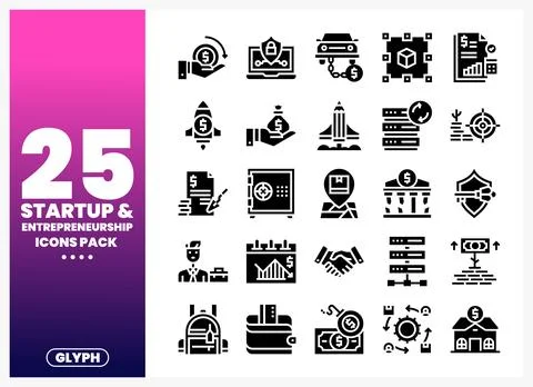 Startup Entrepreneurship Icons Pack on Gradient Background 스톡 일러스트