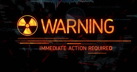 On startup glowing hazard icon pulsing, warning text fading, radar rotating, Stock Footage 310429556