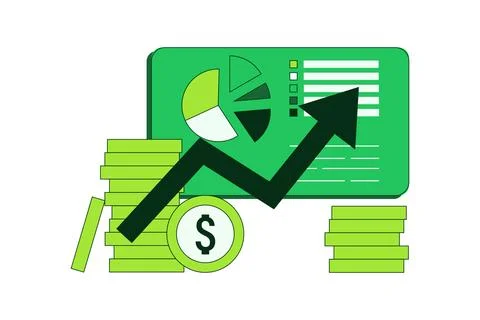 Startup growth metrics dashboard flat illustration Stock Illustration