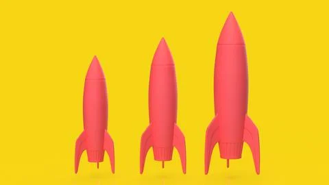 Startup Growth Stages With Three Rocket Launches 3d render. Stock Illustration