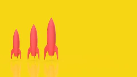 Startup Growth Stages With Three Rocket Launches 3d render. Stock Illustration