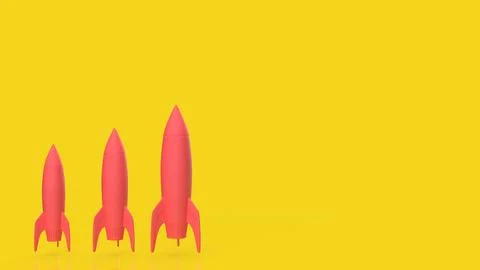 Startup Growth Stages With Three Rocket Launches 3d render. Stock Illustration