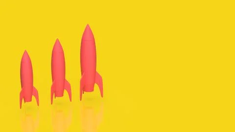 Startup Growth Stages With Three Rocket Launches 3d render. Stock Illustration