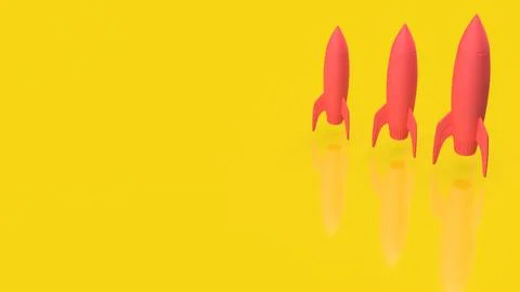 Startup Growth Stages With Three Rocket Launches 3d render. Stock Illustration