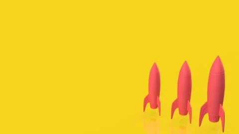 Startup Growth Stages With Three Rocket Launches 3d render. Stock Illustration