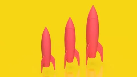 Startup Growth Stages With Three Rocket Launches 3d render. Stock Illustration