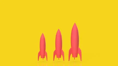 Startup Growth Stages With Three Rocket Launches 3d render. Stock Illustration