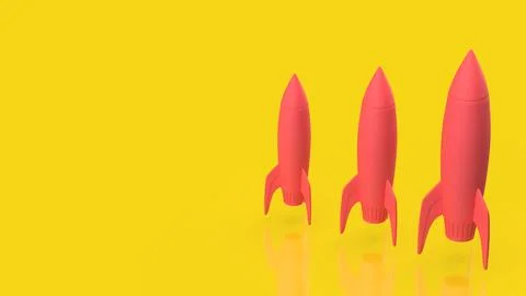 Startup Growth Stages With Three Rocket Launches 3d render. Stock Illustration