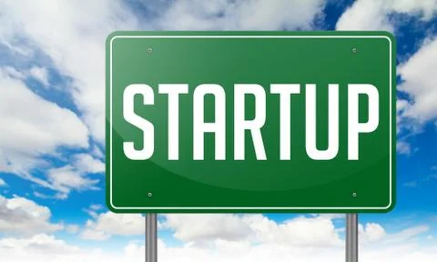 Startup on Highway Signpost. Stock Illustration