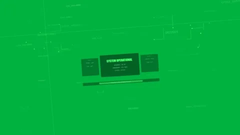 Startup HUD animating SYSTEM OPERATIONAL, guides centering, bar filling, showing Video stock 329532357