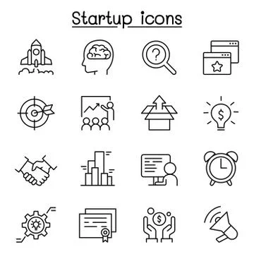 Startup icon set in thin line style Stock Illustration