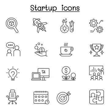 Startup icon set in thin line style Stock Illustration