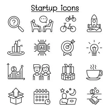 Startup icon set in thin line style Stock Illustration