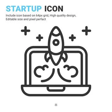 Startup icon vector with outline style isolated on white background Stock Illustration