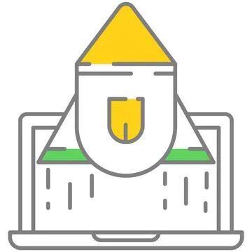 Startup icon vector rocket takeoff from laptop computer design Stock Illustration