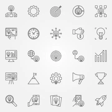 Startup icons set. Vector start-up business outline symbols Stock Illustration