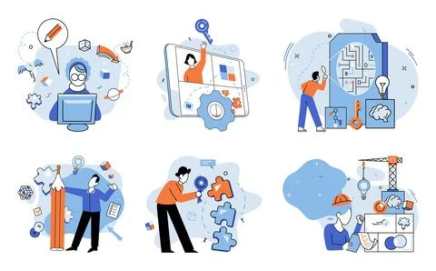 Startup idea. Creative thinking allows entrepreneurs to approach challenges with Stock Illustration