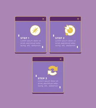 Startup ideas sharing retro operating system square infographic 3 steps Stock Illustration
