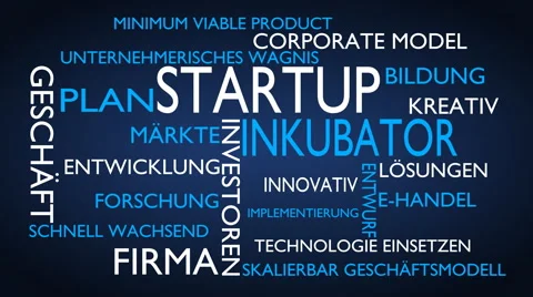 Startup, incubator word tag cloud - blue, German variant Stock Footage 68546750