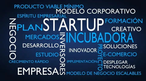 Startup, incubator word tag cloud - blue, Spanish variant Stock Footage 68548562