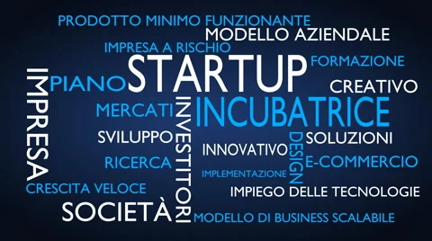 Startup, incubator word tag cloud - blue, Italian variant Stock Footage 68551001