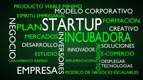 Startup, incubator word tag cloud - green, Spanish variant Stock Footage 68559712