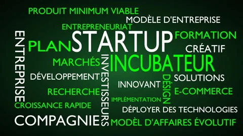 Startup, incubator word tag cloud - green, French variant Stock Footage 68561470