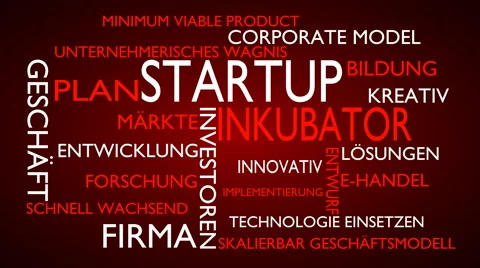 Startup, incubator word tag cloud - red, German variant Stock Footage 68653402