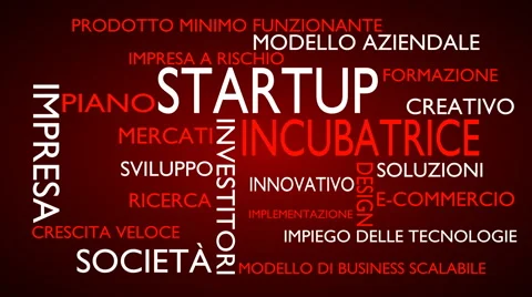 Startup, incubator word tag cloud - red, Italian variant Stock Footage 68658392