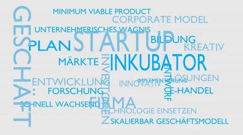 Startup, incubator word tag cloud - white, German variant Stock Footage 68857774