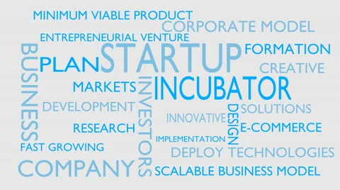 Startup, incubator word tag cloud - white, English variant Stock Footage 68858647