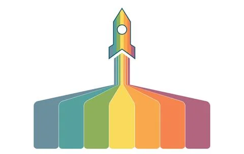 Startup infographic data template. 7 positions. White background. Launching r Stock Illustration