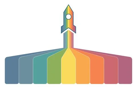 Startup infographic data template. 9 positions. white background. Launching r Stock Illustration