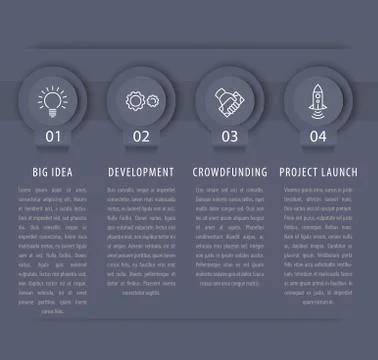 Startup infographic design elements, 1, 2, 3, 4, steps, timeline in gray, vec Stock Illustration