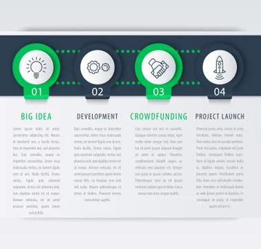 Startup infographic design elements, 1, 2, 3, 4 steps, timeline, business inf Stock Illustration