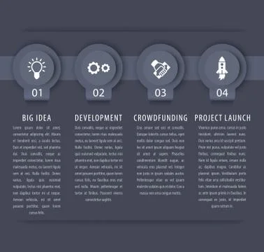 Startup infographic template elements, 1, 2, 3, 4 steps, timeline, in gray an Stock Illustration
