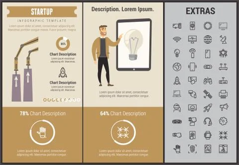 Startup infographic template, elements and icons. 스톡 일러스트