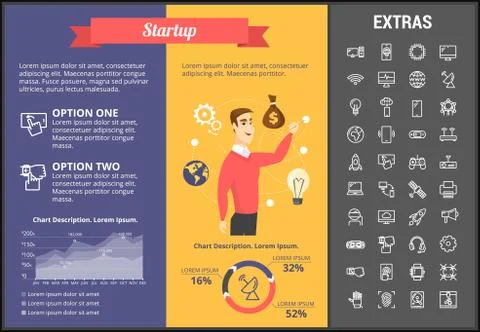 Startup infographic template, elements and icons. Stock Illustration