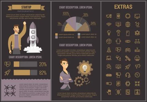 Startup infographic template, elements and icons. Illustrazione stock