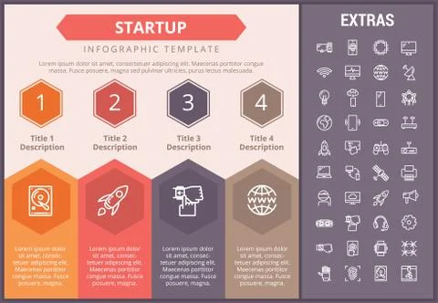 Startup infographic template, elements and icons. Stock Illustration