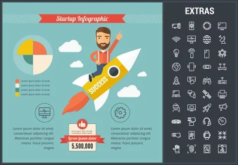 Startup infographic template, elements and icons. Illustrazione stock