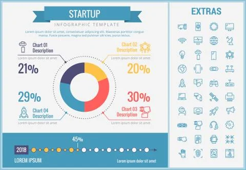 Startup infographic template, elements and icons. Stock Illustration