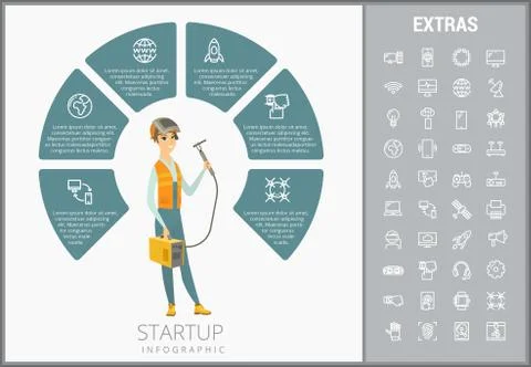 Startup infographic template, elements and icons. Illustrazione stock