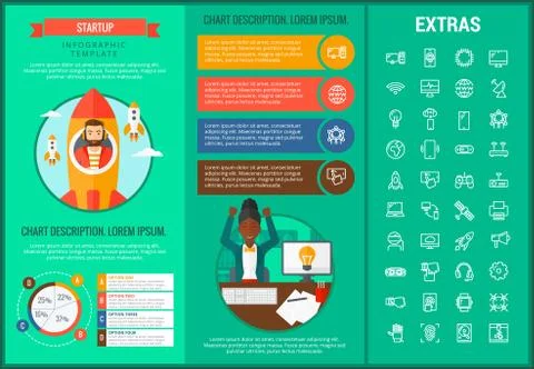 Startup infographic template, elements and icons. Stock Illustration