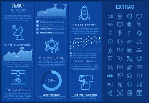 Startup infographic template, elements and icons. Stock Illustration