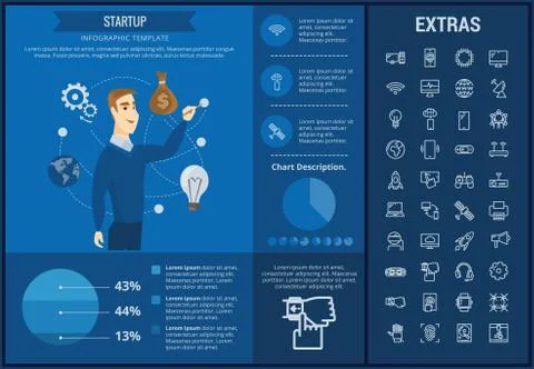 Startup infographic template, elements and icons. Illustrazione stock